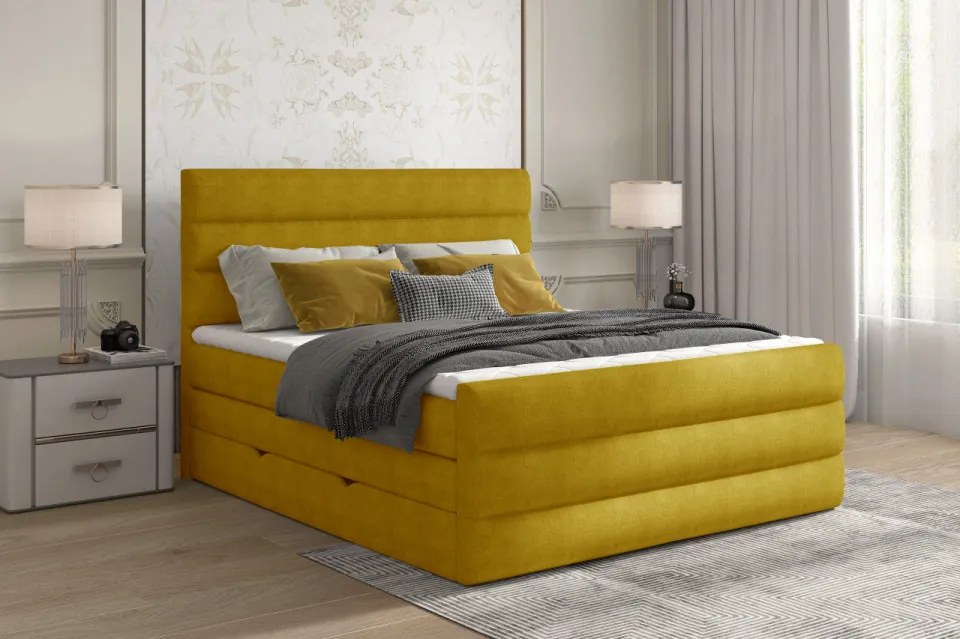 Pat tapitat, boxspring, cu spatiu pentru depozitare, 160x200 cm, Cande 161, Eltap (Culoare: Galben auriu)