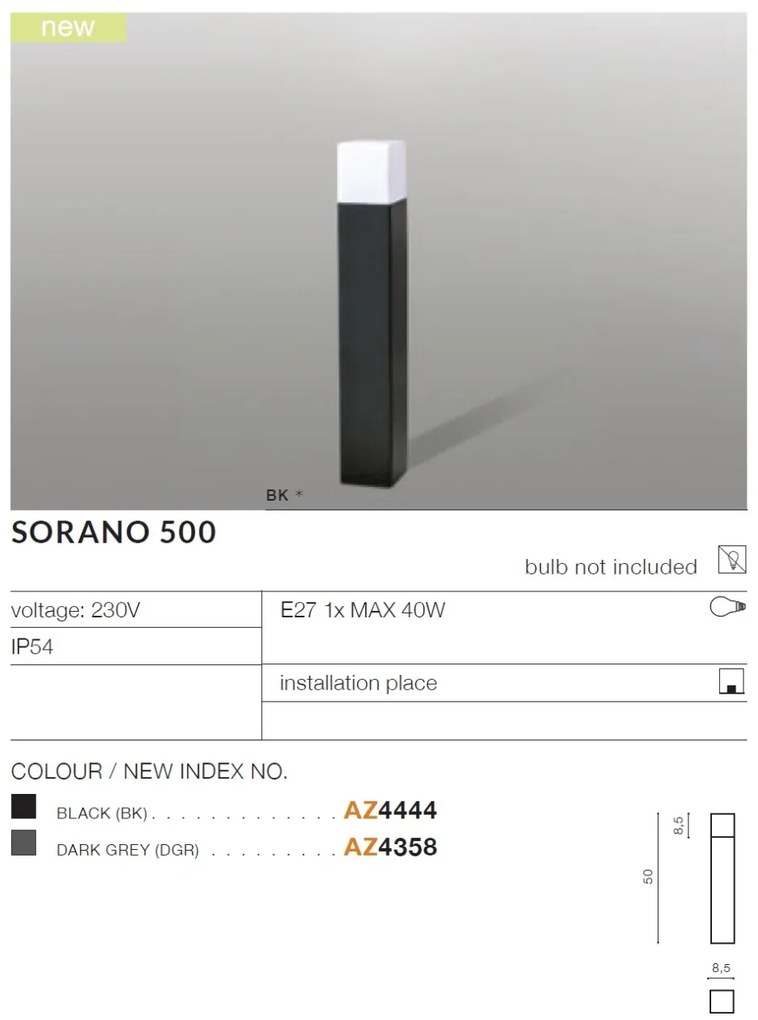 Stalp de iluminat exterior modern IP54 SORANO H-50cm gri