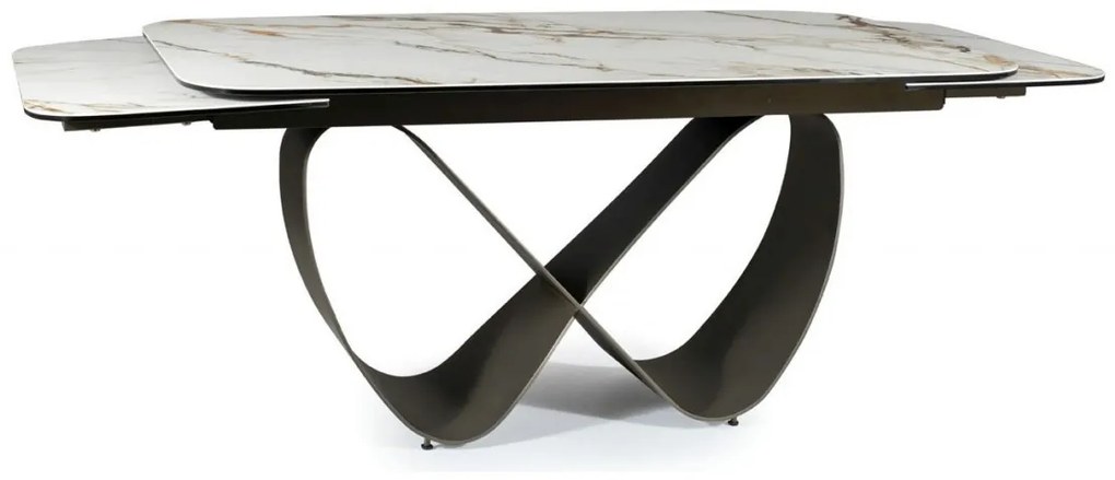 Set masa extensibila Infinity Ceramic alb/maro - L160-240 cm + 5 scaune Azalia piele olive