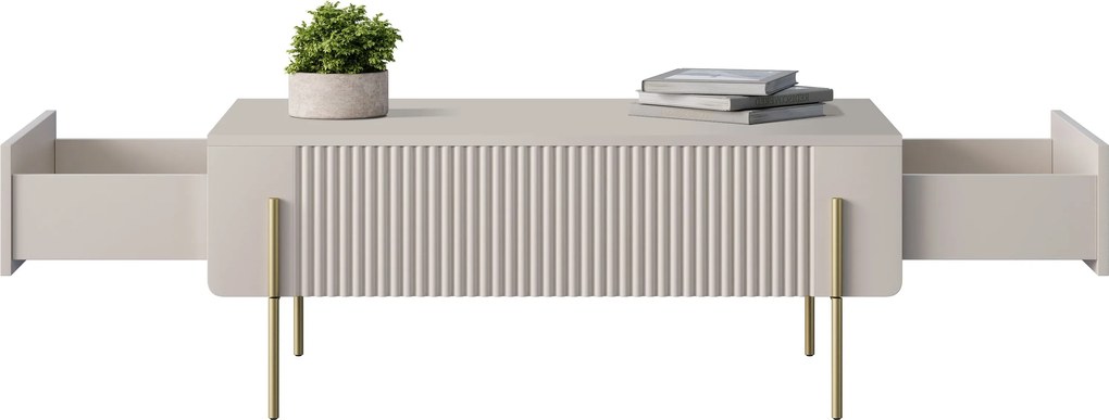 Măsuță de cafea Malmi 100 cm cu sertare - cașmir / picioare aurii