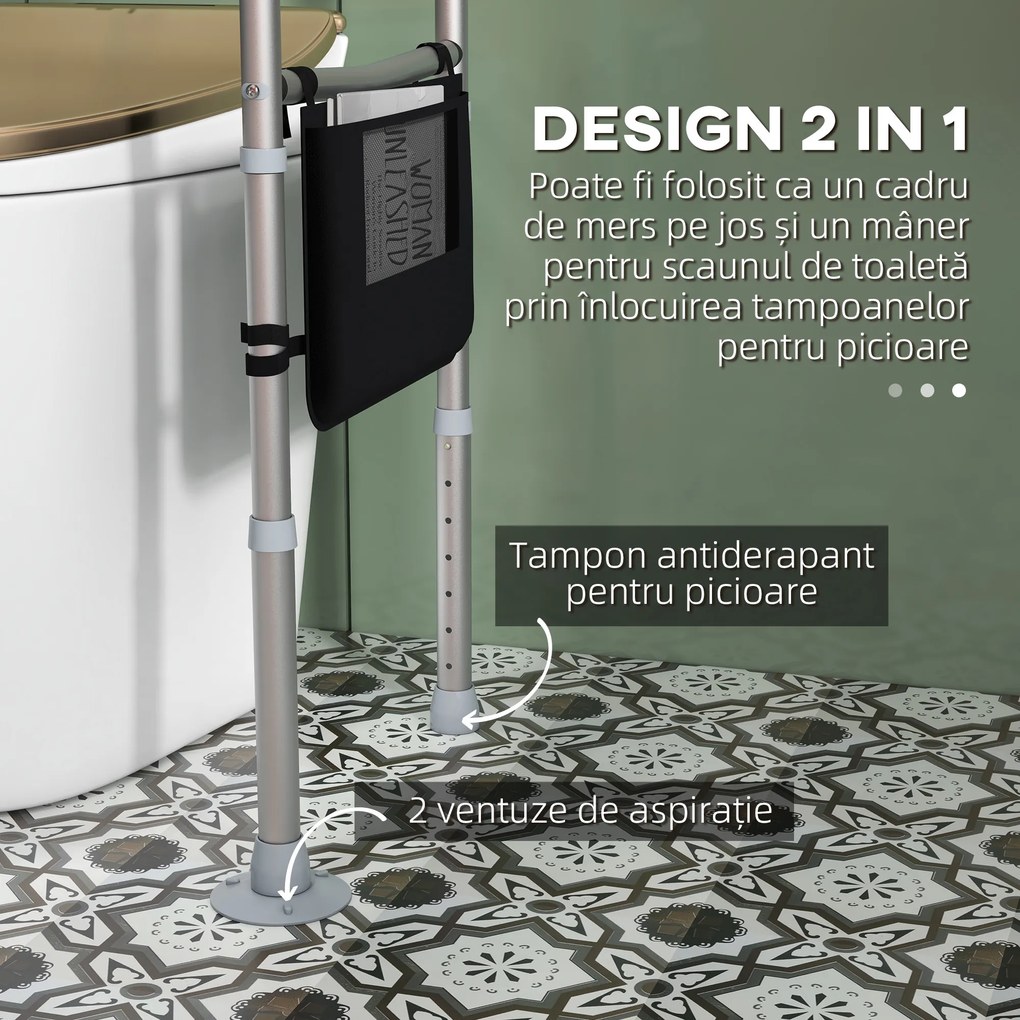 HOMCOM Cadru WC Reglabil, Cadru de Siguranță pentru Baie, cu Brațe și Ventuze, Accesoriu Baie | Aosom Romania