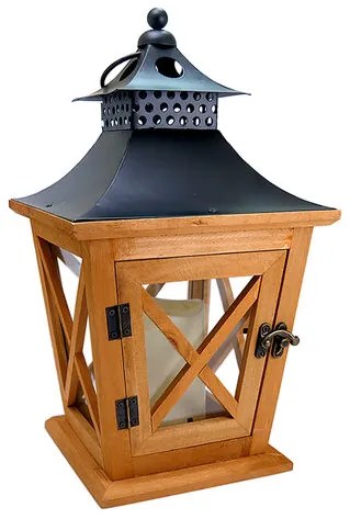 Felinar decorativ, lemn, LED, 19x19x36 cm