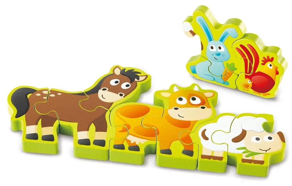 Puzzle din lemn pentru copii cu numere si animale de la ferma