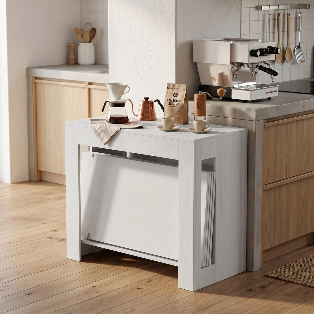 HOMCOM Masă Extensibilă Convertibilă în Consolă pentru 10 Persoane, PAL, Oțel, 240 x 90 x 78 cm, Alb | Aosom Romania