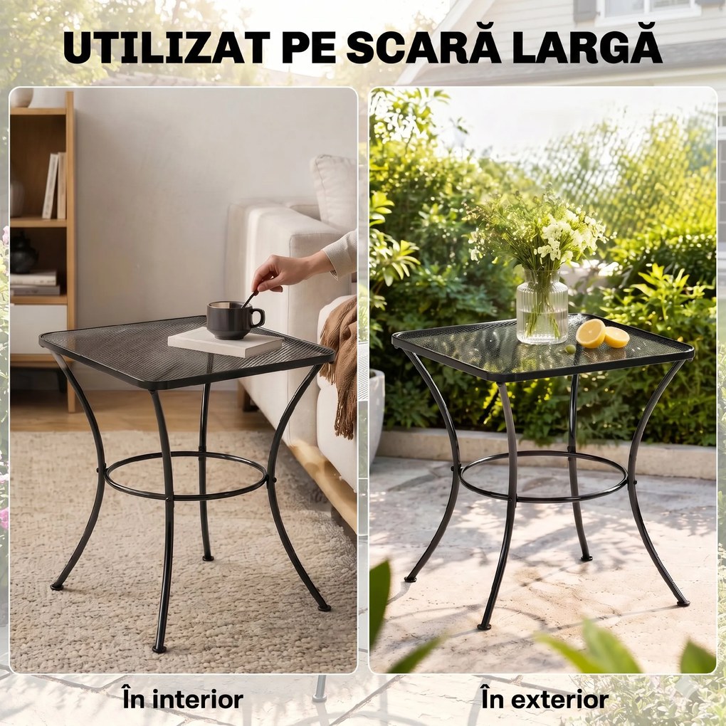 Outsunny Masuta pentru Gradina din Otel cu Blat Perforat, Masuta Patrata pentru Exterior 45x45x50 cm, Negru | AOSOM RO