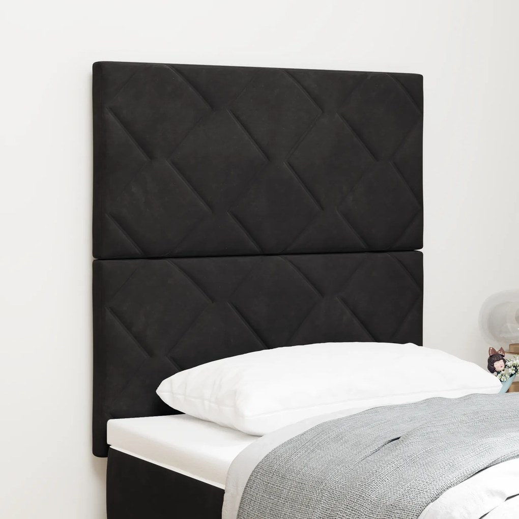 vidaXL Tăblie de pat din catifea neagră cu design în blocuri diamant, 80cm