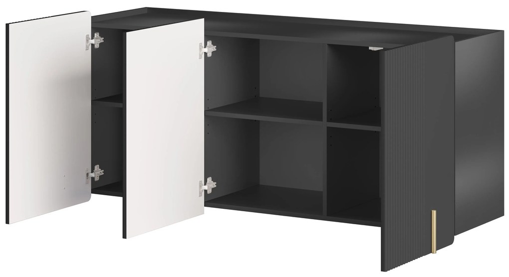 Comodă suspendată Malmi 150 cm cu trei uși - negru mat / auriu