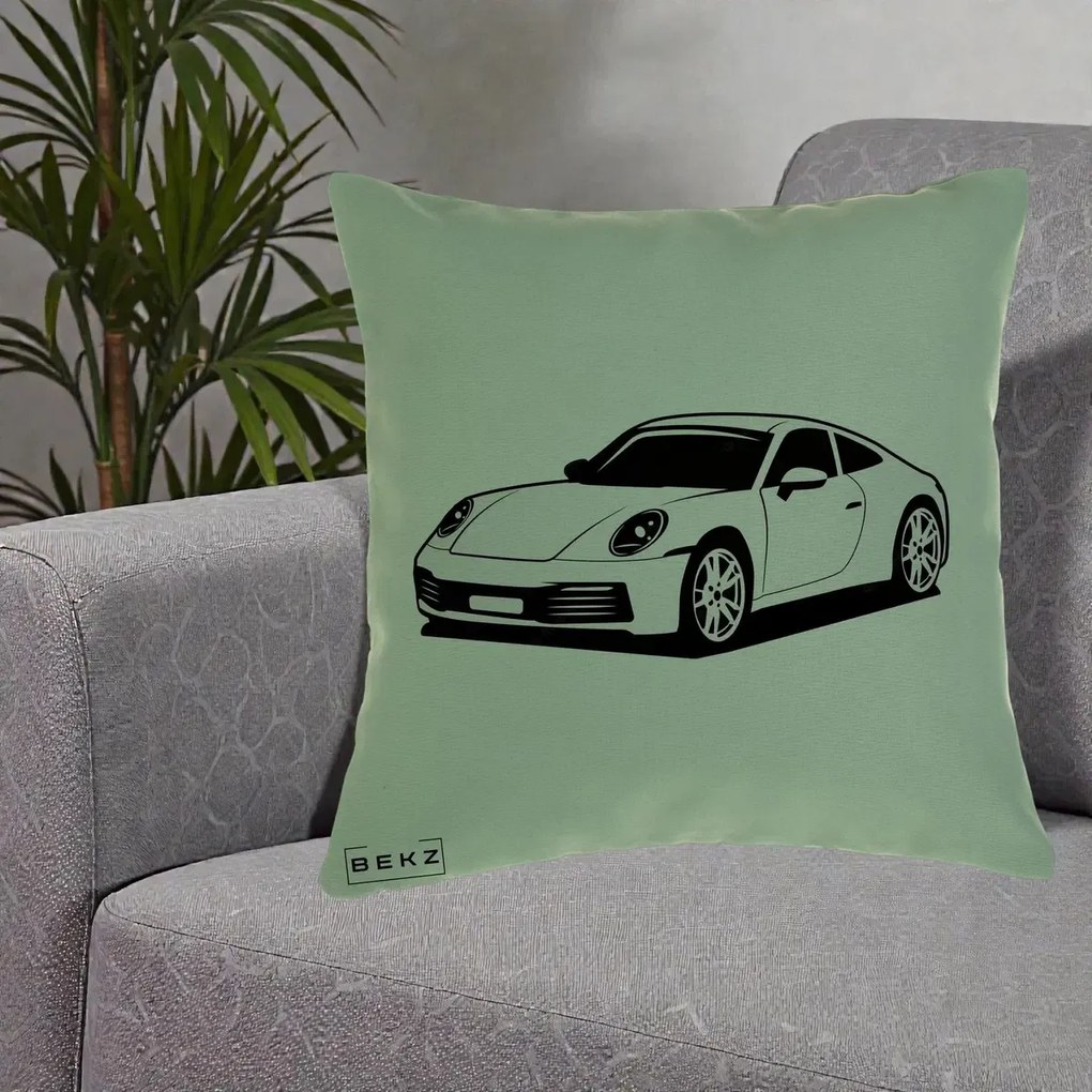 Perna Personalizata Porsche 911 Silueta, 40x40 cm, Verde, Husa Detasabila, Perna Inclusa, BEKZ®