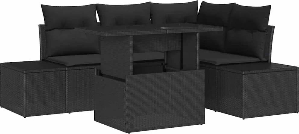 vidaXL Set de canapele pentru grădină cu pernă 5 pcs Negru poliratan