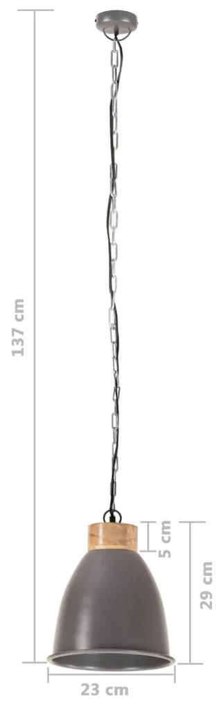 Lampa suspendata industriala, gri, 23 cm, lemn masivfier, E27 1, Gri, 23 cm