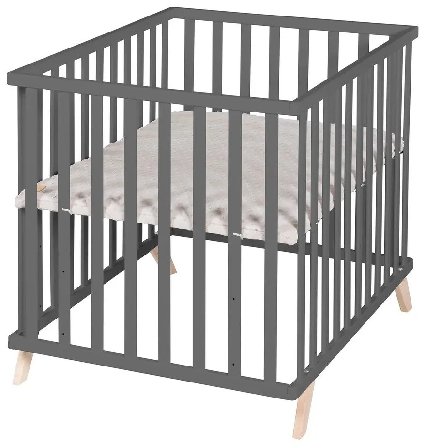 Țarc pentru copii gri închis din lemn masiv de fag 75x100 cm Lil Planet – Roba