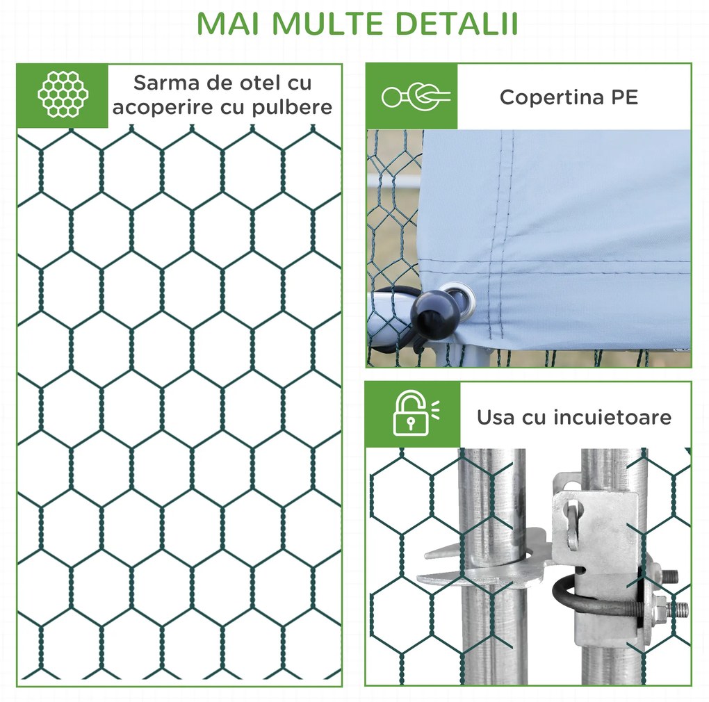 Cotet gaini PawHut cu Cadru Zincat si Plasa Hexagonala, Acoperis din Material Impermeabil pentru Gaini, Rate si Iepuri, 3x6x2m | Aosom Romania