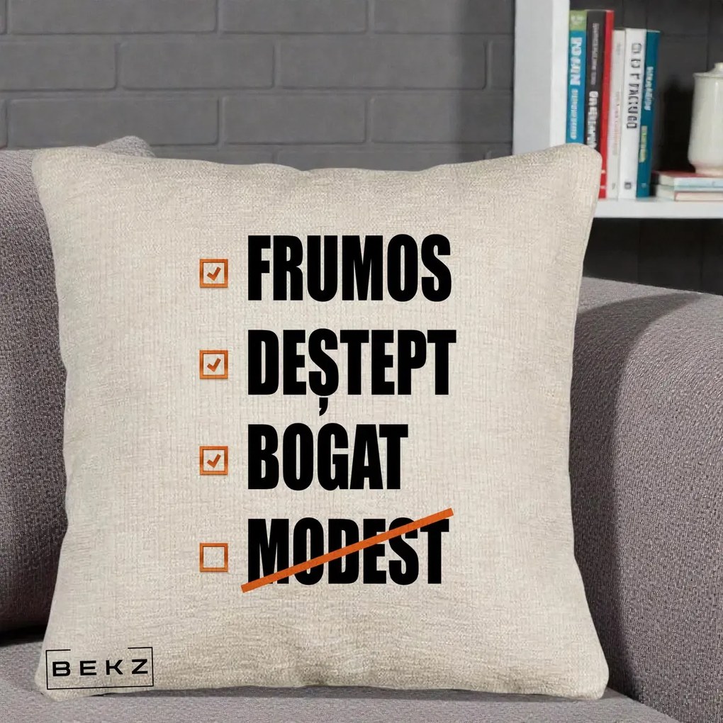 Perna Decorativa Frumos Destept Bogat, 40x40 cm, Bej Canapea, Husa Detasabila, Perna Inclusa, BEKZ®