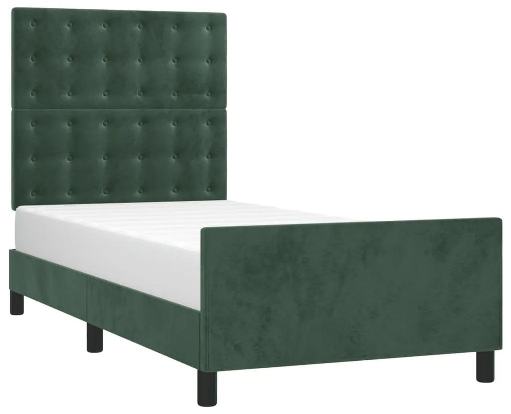 3125974 vidaXL Cadru de pat cu tăblie, verde închis, 90x190 cm, catifea