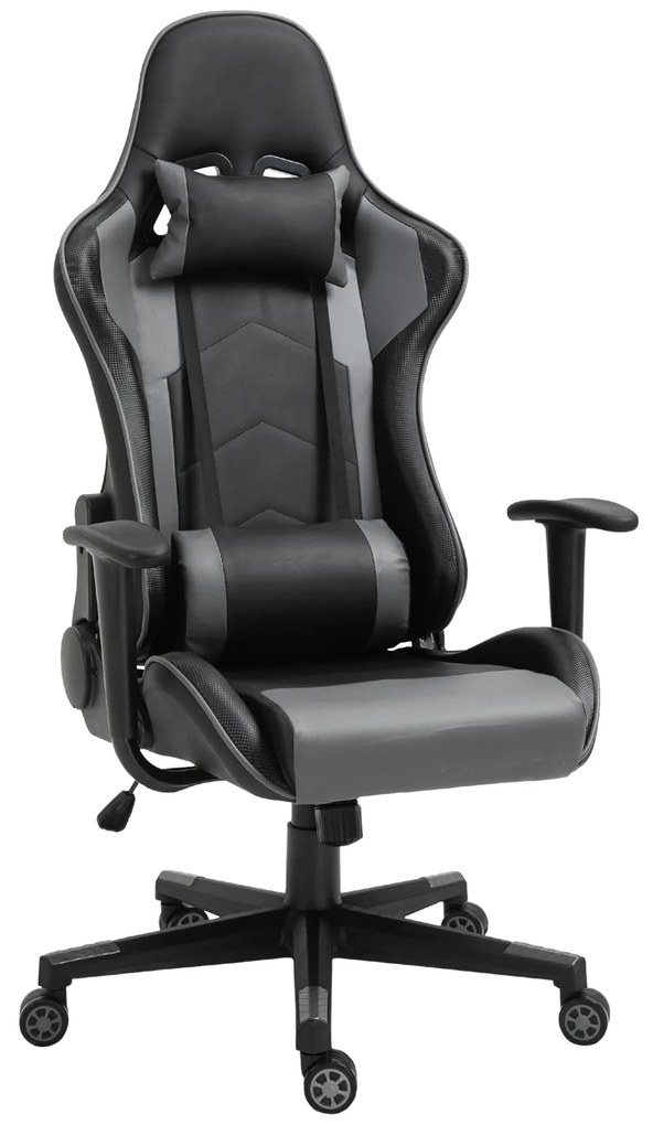 Vinsetto Fotoliu de birou ergonomic, fotoliu de gaming, fotoliu rotativ, piele artificială, spumă, Negru, 67,5 x 74 x 126-136 cm | Aosom Romania