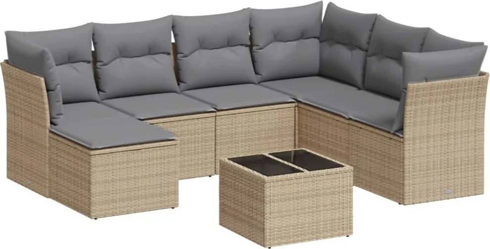 vidaXL Set canapele de grădină, 8 piese, cu perne, bej, poliratan