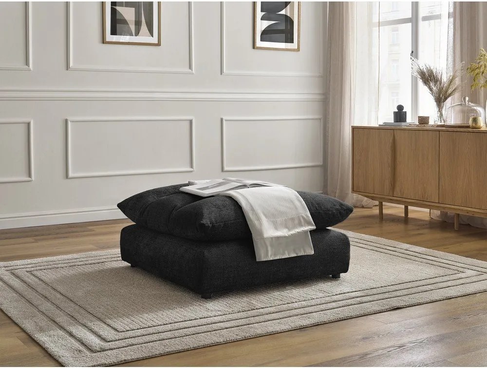 Taburet negru cu tapițerie din chenille Neil – Bobochic Paris