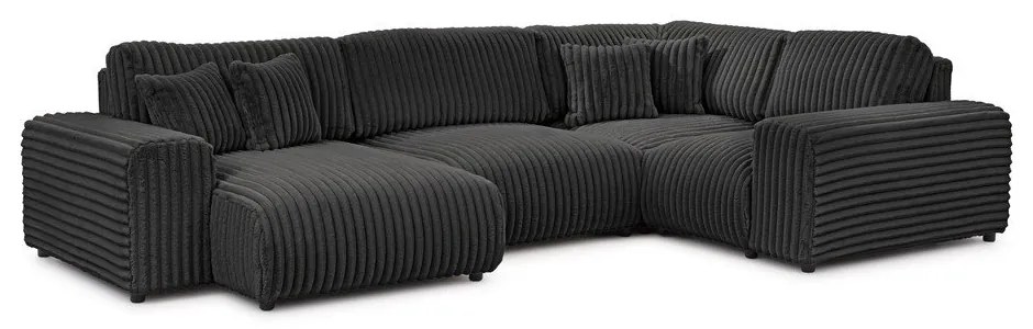 Colțar gri închis cu tapițerie din catifea reiată (cu colț pe partea dreaptă/în formă de "U") Justin – Ropez