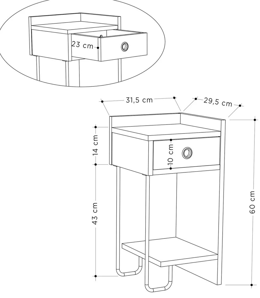Măsuță de noptieră Sirius Right Oak