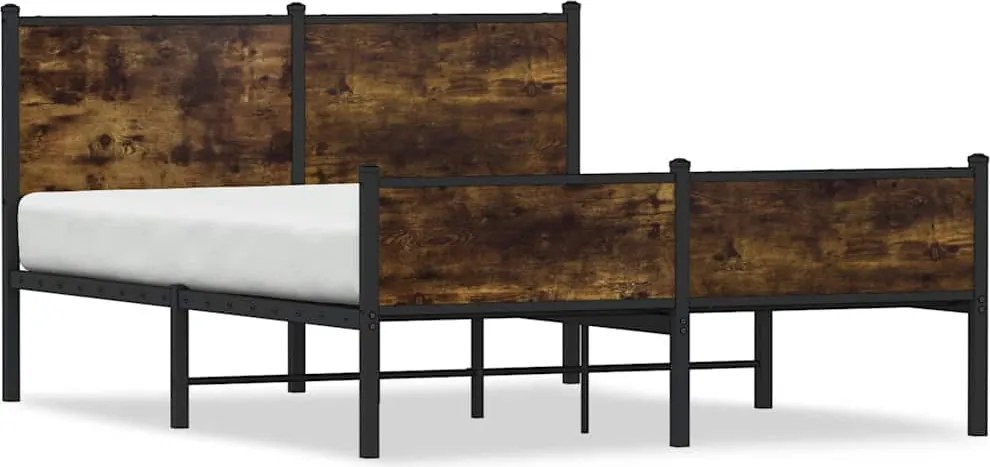 vidaXL Cadru pat metalic fără saltea, stejar fumuriu, 140x200 cm