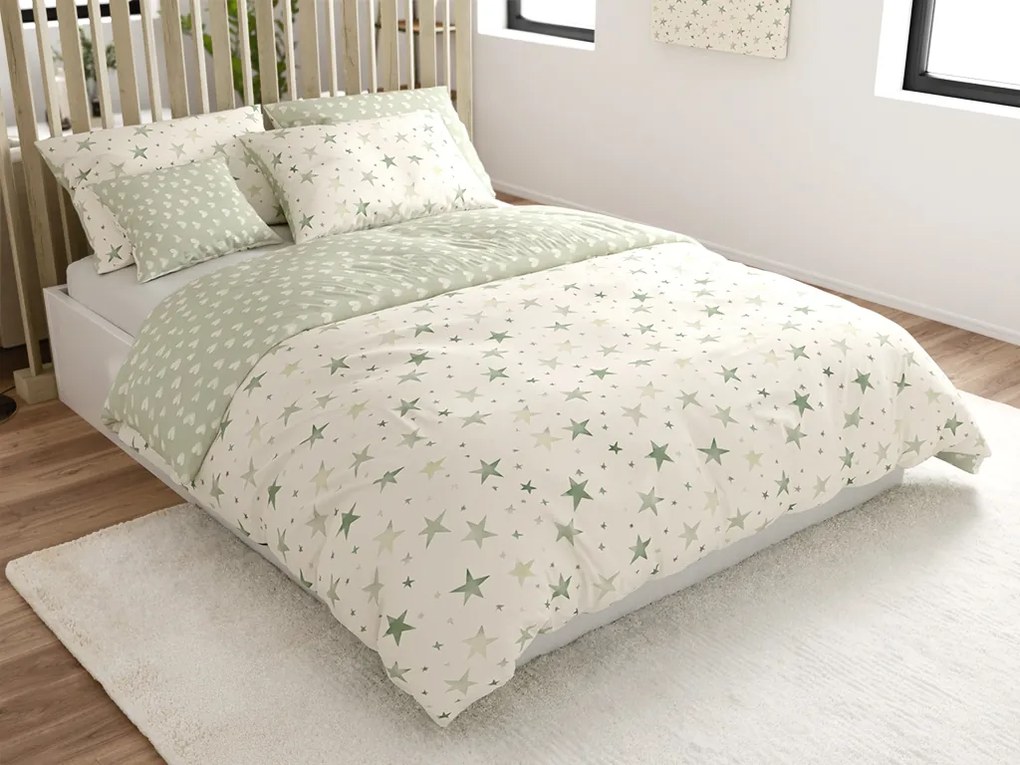 Lenjerie de pat din microfibra STARS HEARTS verzi Dimensiune lenjerie de pat: 2 buc 70 x 90 cm | 200 x 220 cm
