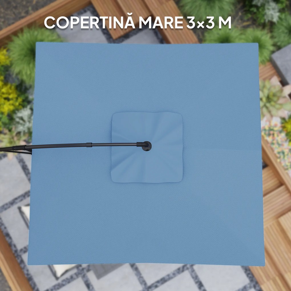 Outsunny Umbrelă de Soare Suspendată cu Rotire la 360°, Mâner cu Manivelă și Înclinare, 300x325x230 cm, Kaki | Aosom Romania