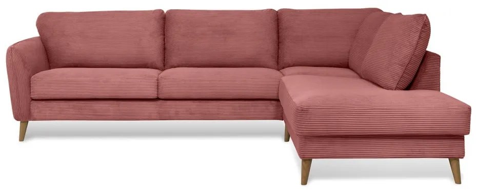 Colțar roz cu tapițerie din catifea reiată (cu colț pe partea dreaptă) Paris – Scandic