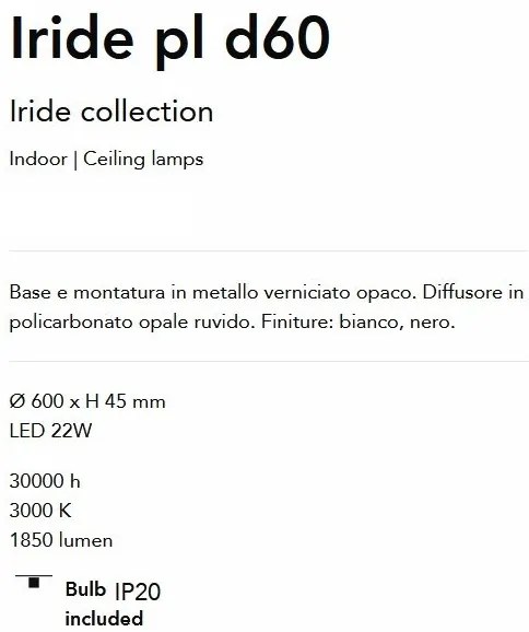 Plafoniera LED design slim circular Iride pl d60 alba