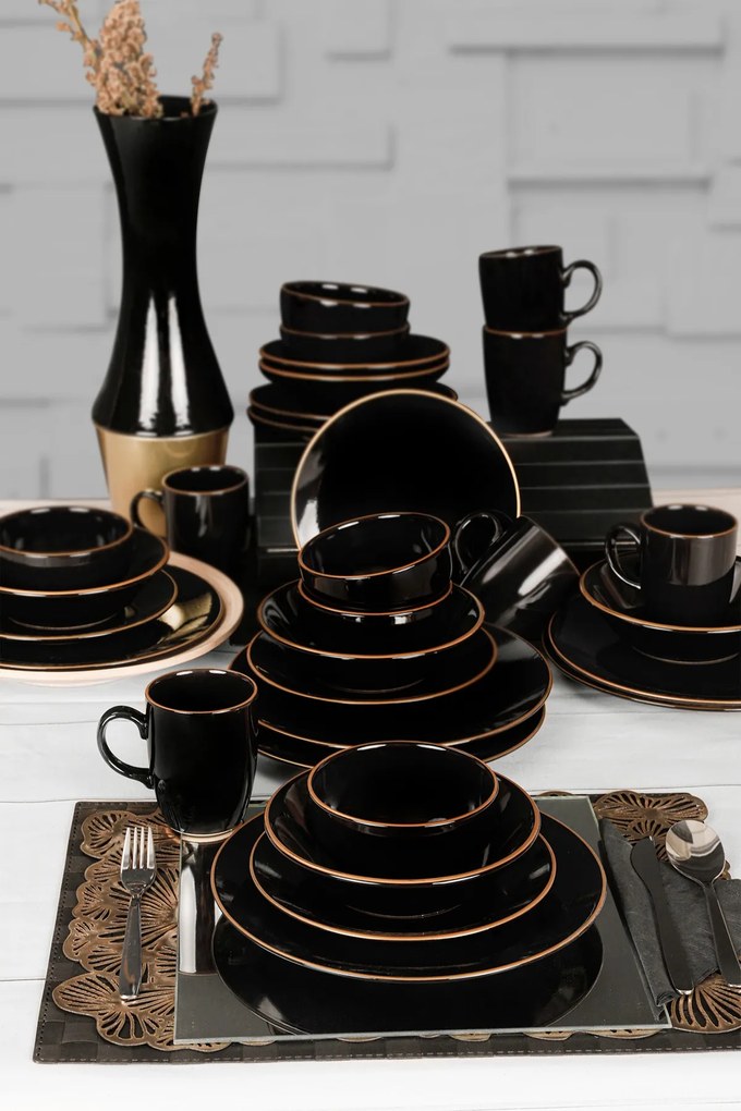 Set de cină din ceramică (30 de piese), Hermia, Culoare: Negru