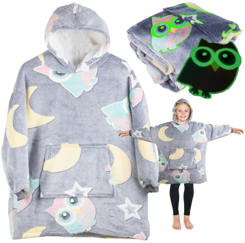 Patura hanorac pentru copii cu maneci si gluga SHINING OWL gri