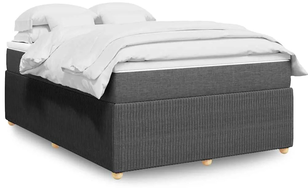 vidaXL Pat box spring cu saltea, gri închis, 140x190 cm, textil