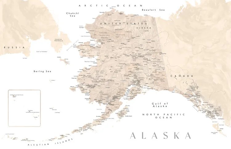 Harta Detailed map of Alaska in neutral watercolor, Blursbyai