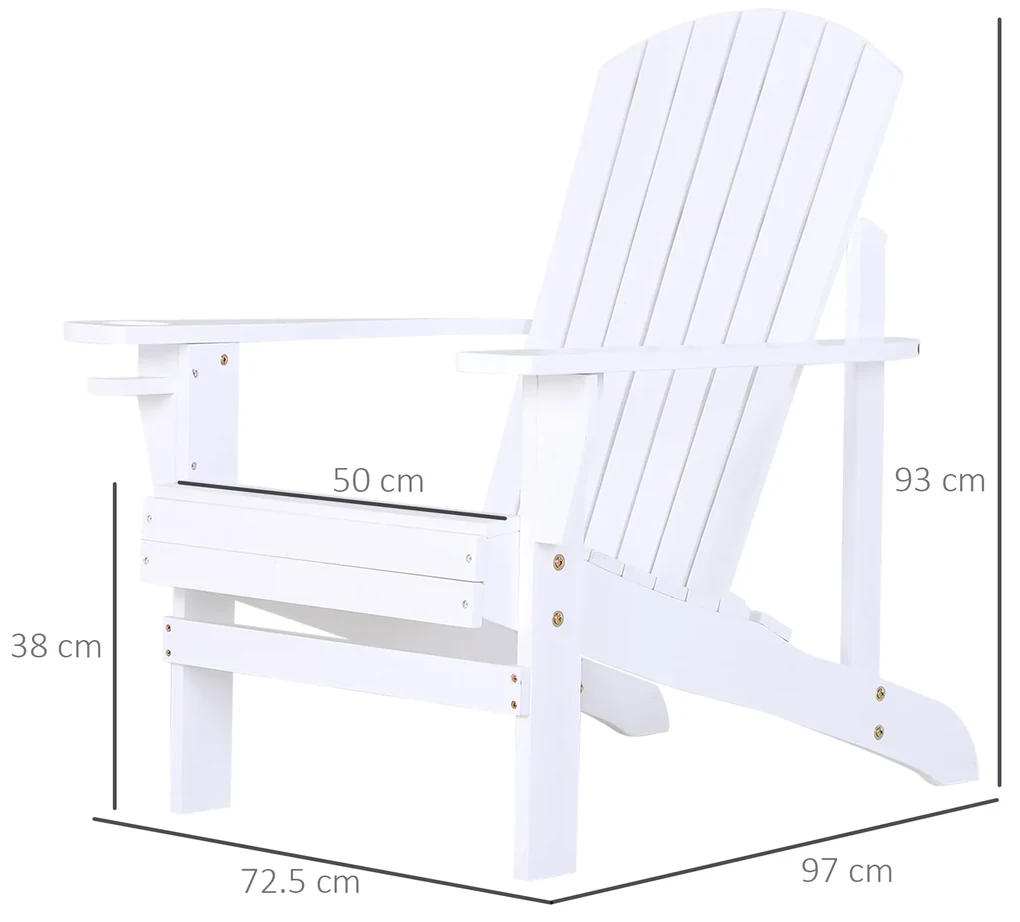 Outsunny Scaun de Gradina Adirondack din Lemn Alb 97x72.5x93cm