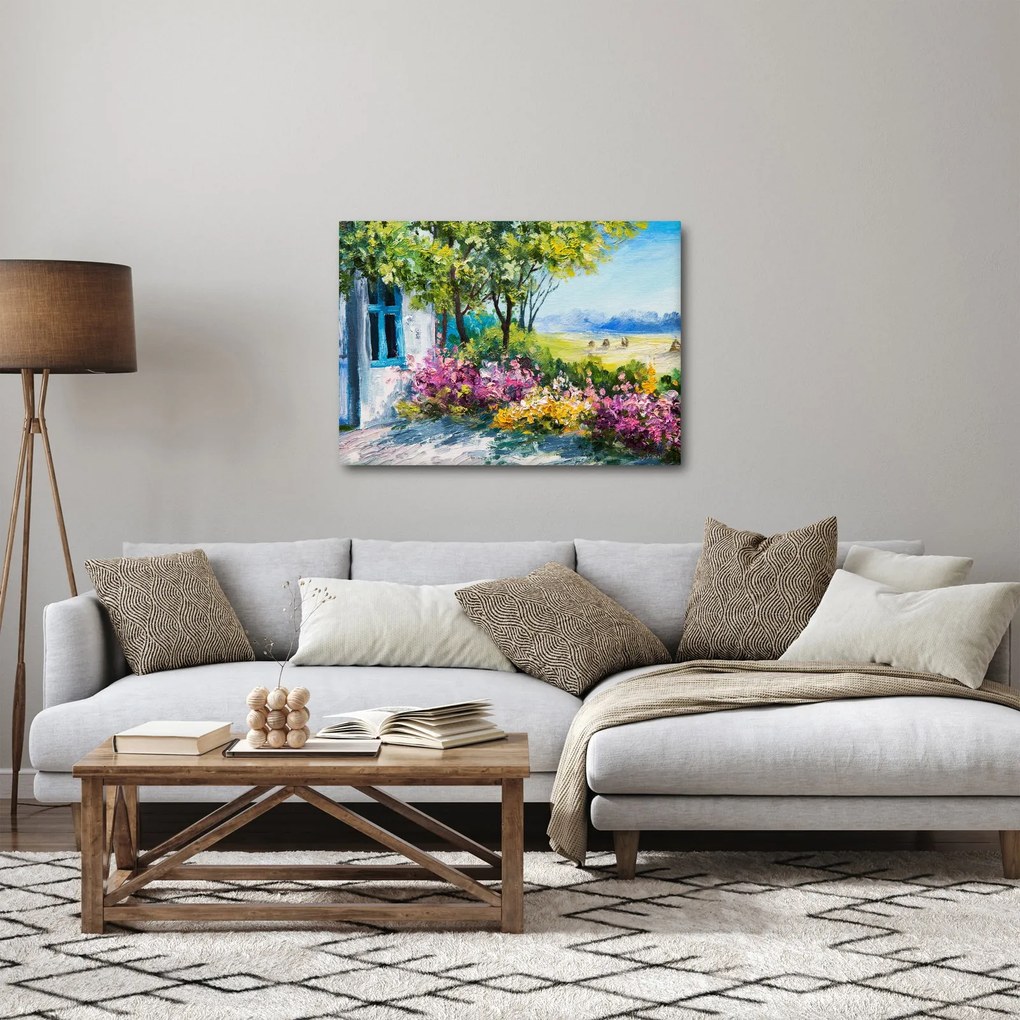 Tablou - Grădina din fața casei, pictură în ulei (70x50 cm)