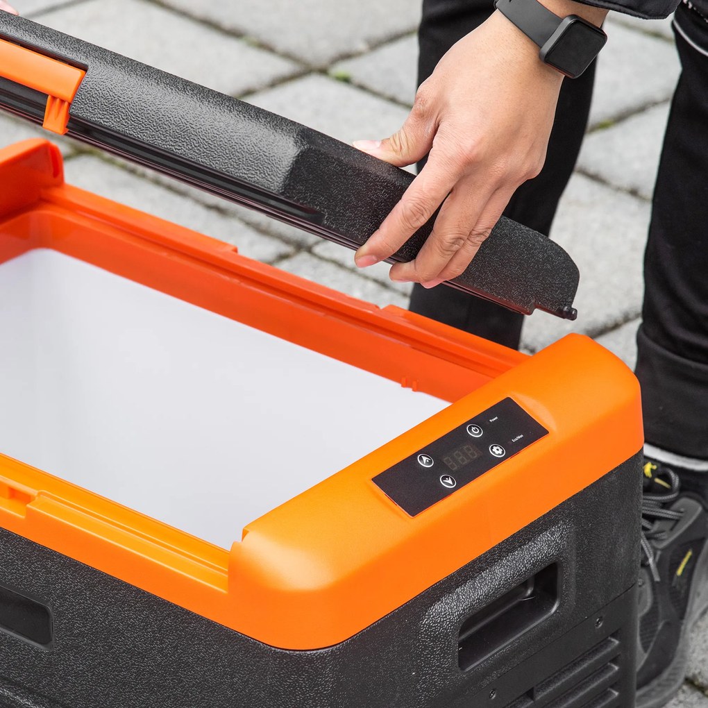 Outsunny Răcitor electric portabil 40L, frigider congelator cu mânere, 58,7L x 36,5l x 43,8Î cm portocaliu și negru | Aosom Romania