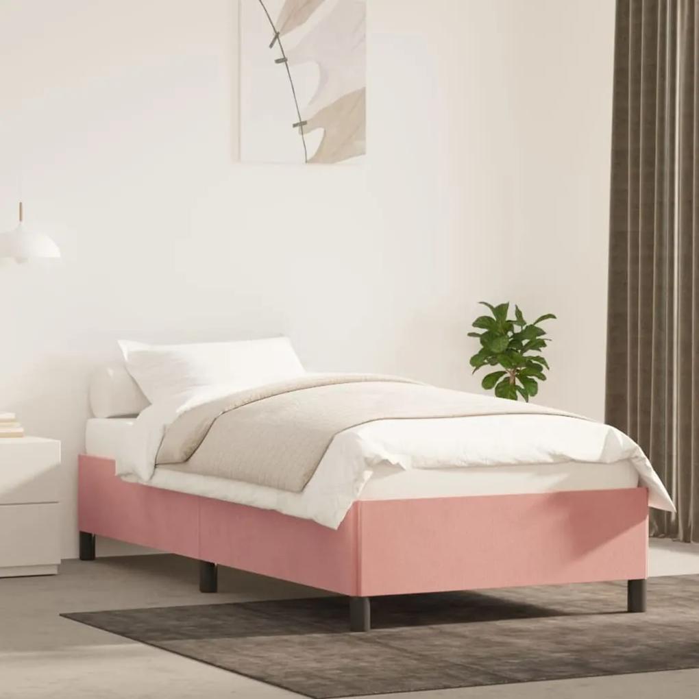Cadru de pat, roz, 90x200 cm, catifea Roz, 35 cm, 90 x 200 cm