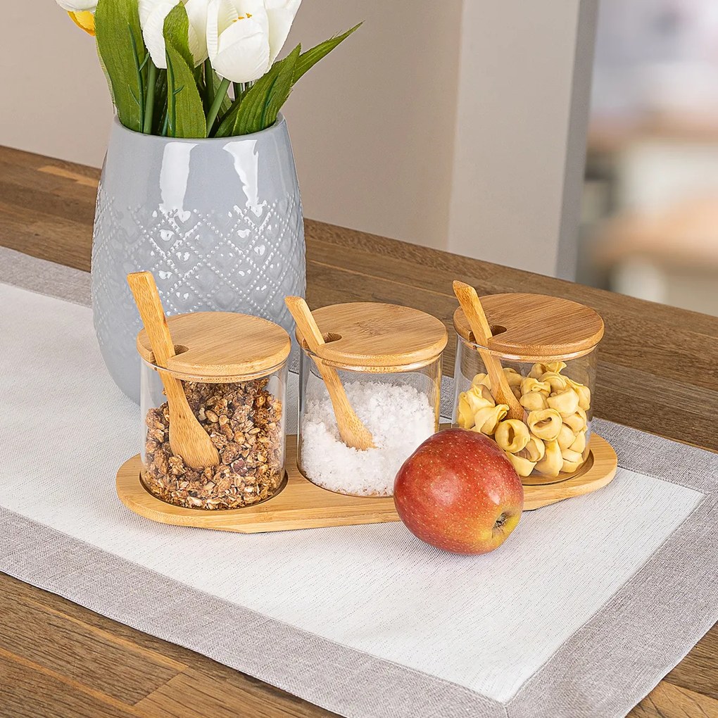 Set de doze de sticlă 4Home cu suport și lingurițe, Bamboo, 310 ml