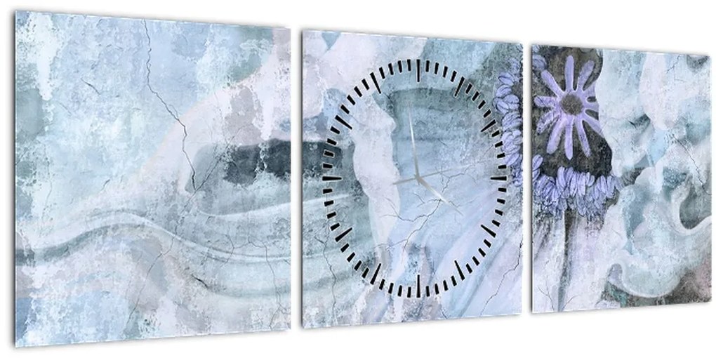 Tablou - Frescă florală pe un perete de cărămidă (cu ceas) (90x30 cm)