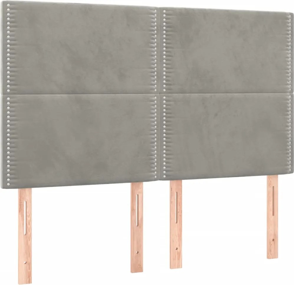 vidaXL Tăblie de pat gri deschis 144x5x118/128 cm catifea