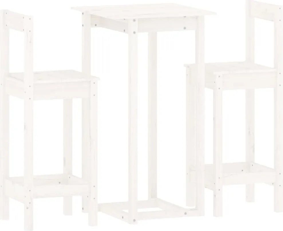 vidaXL Set mobilier de bar, 3 piese, alb, lemn masiv de pin