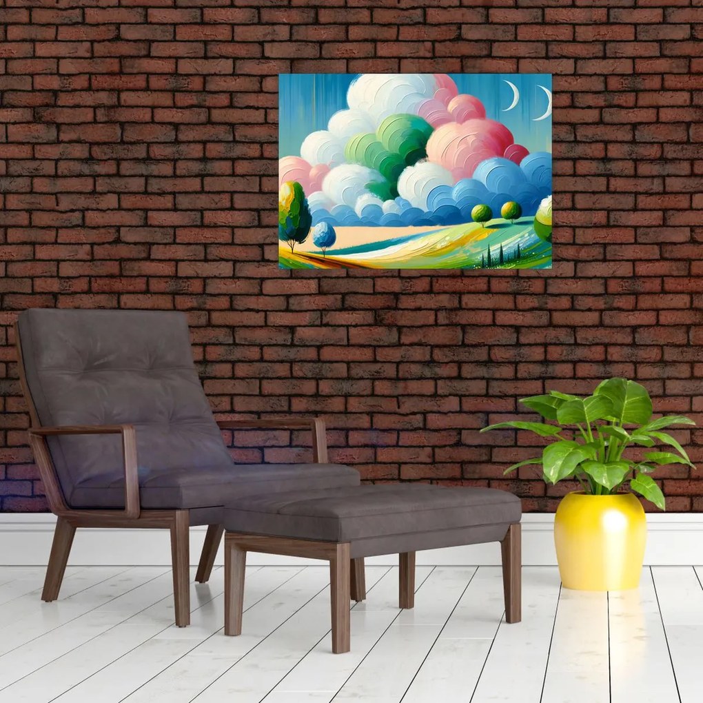 Tablou pe sticlă - Peisaj cu nor (70x50 cm)