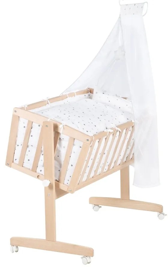 Pătuț leagăn în culoare naturală din lemn de fag cu roți/cu baldachin 40x90 cm – Roba