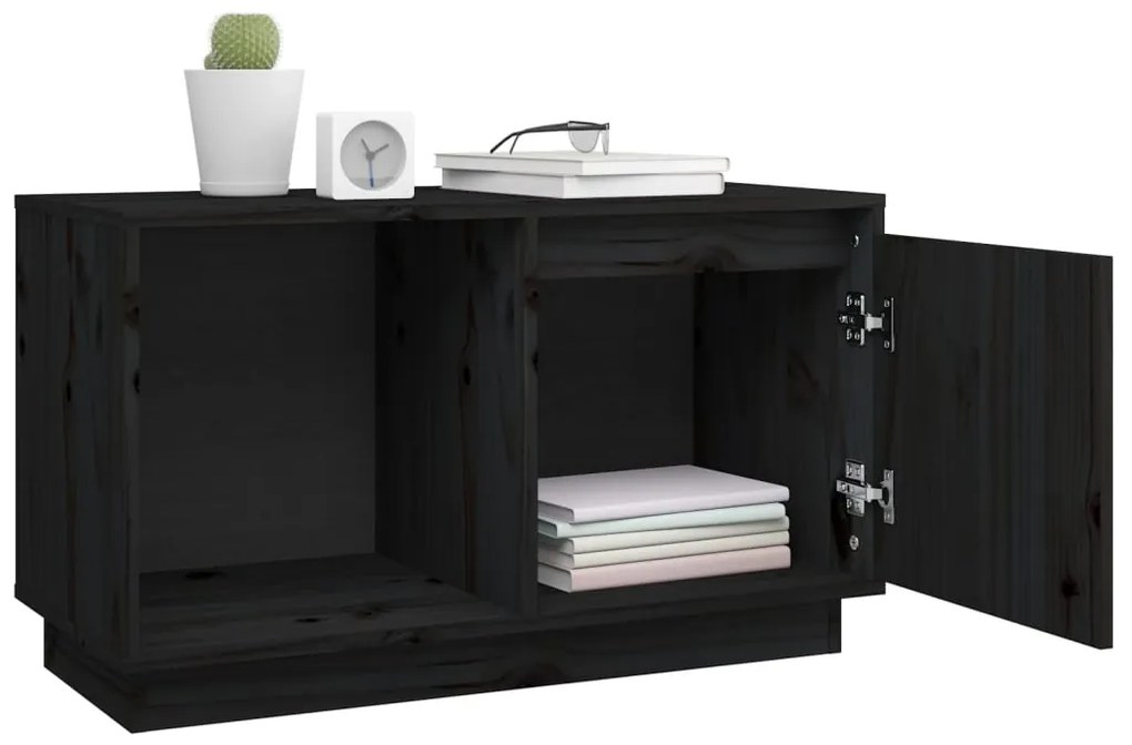 Comoda TV, negru, 74x35x44 cm, lemn masiv de pin 1, Negru