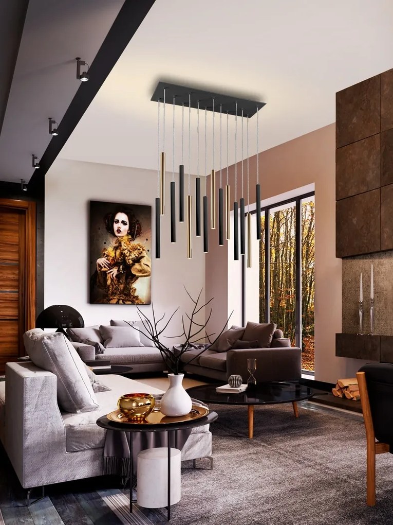 Lustra dimabila cu 14 pendule LED design modern Varas negru/auriu SV-373425