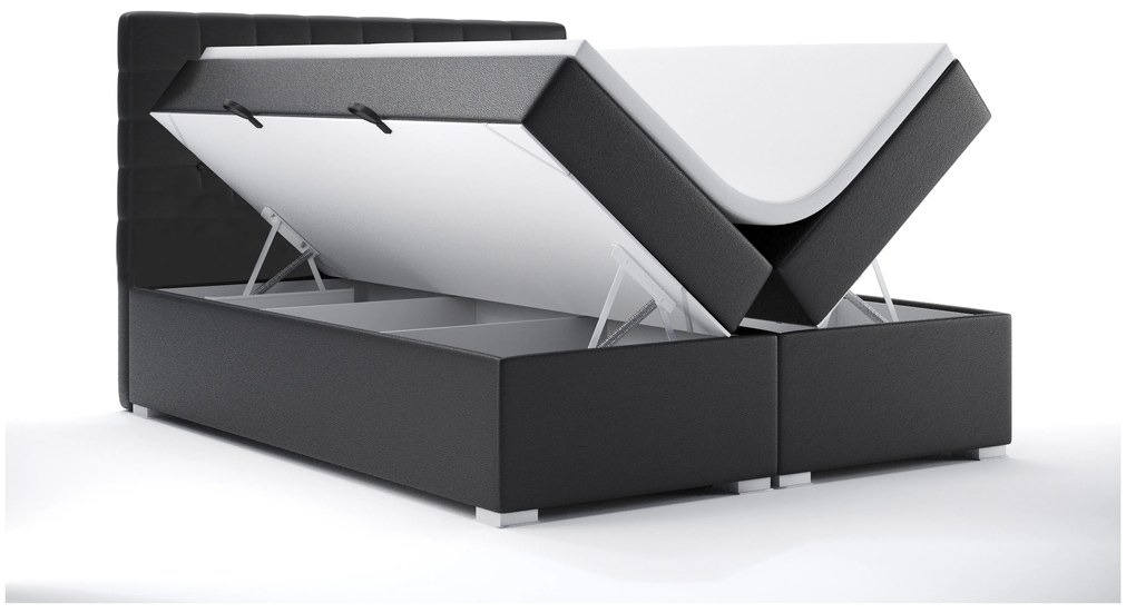 Pat matrimonial Boxspring 180 cm Clady (Negru piele ecologică) (cu sp. depozitare). 1044200