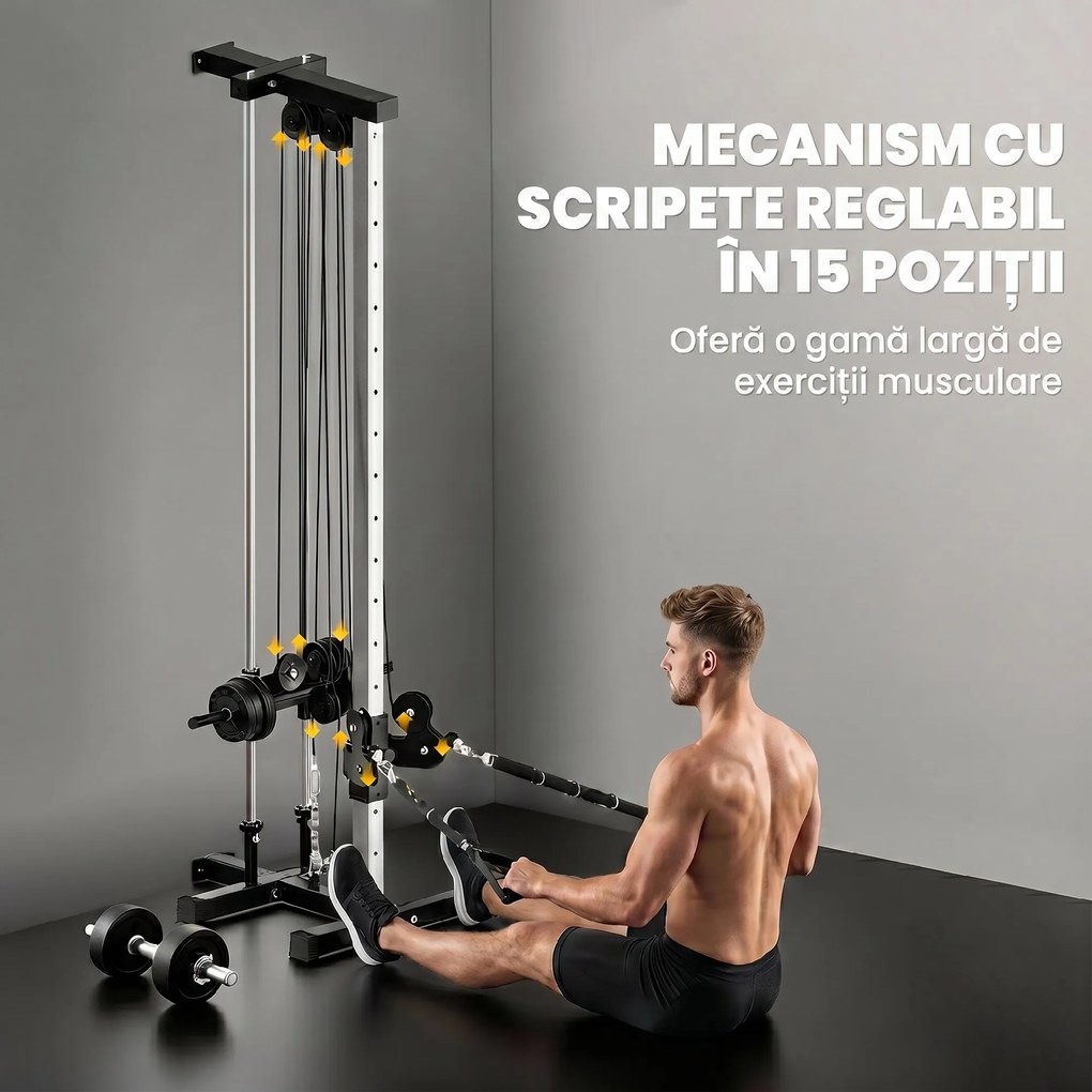 SPORTNOW Aparat Lat Machine Da Perete Con Scripete Regolabili, Încărcare Greutăți Reglabil | Aosom Romania