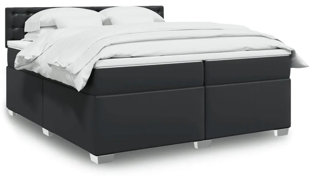vidaXL Pat box spring cu saltea, negru, 200x200 cm, piele ecologică
