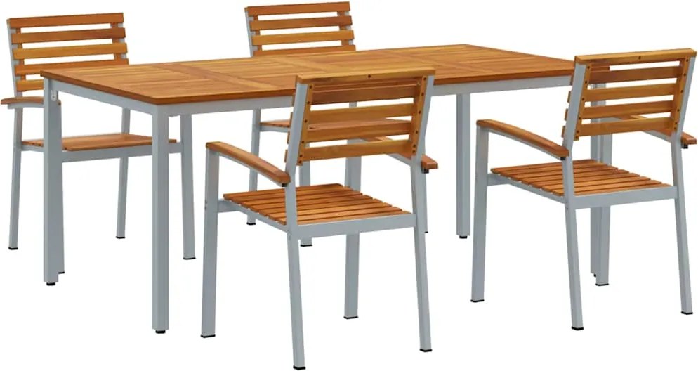 vidaXL Set de masă pentru grădină 5 pcs Gri Lemn Solid de Acacia