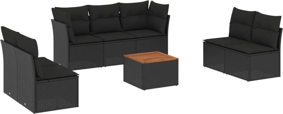 vidaXL Set mobilier de grădină cu perne, 8 piese, negru, poliratan