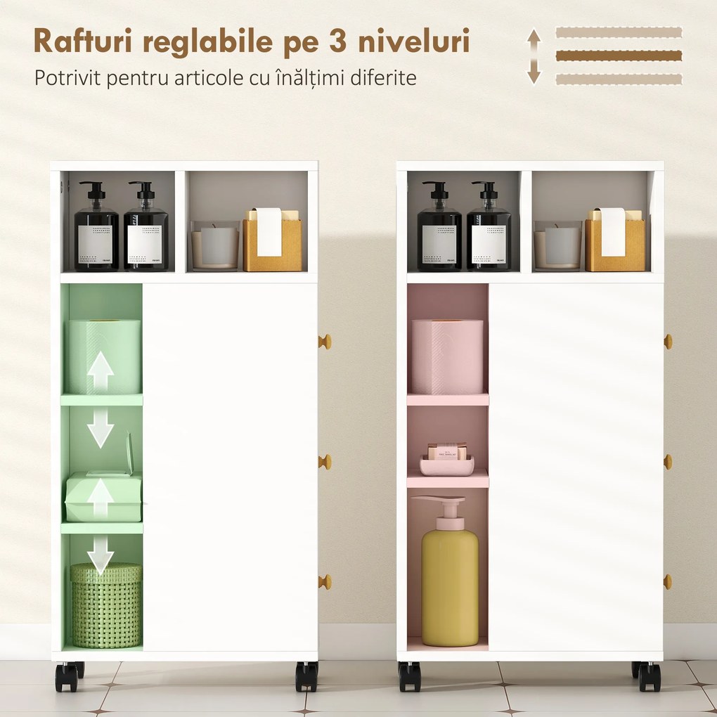 HOMCOM Unitate de Stocare pentru Baie Slim cu Roți - Alb | Aosom Romania